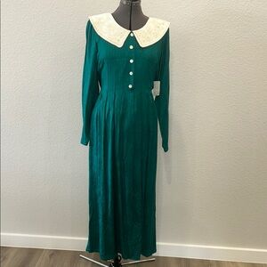 Green Long Sleeve Sundress with Peter Pan Collar